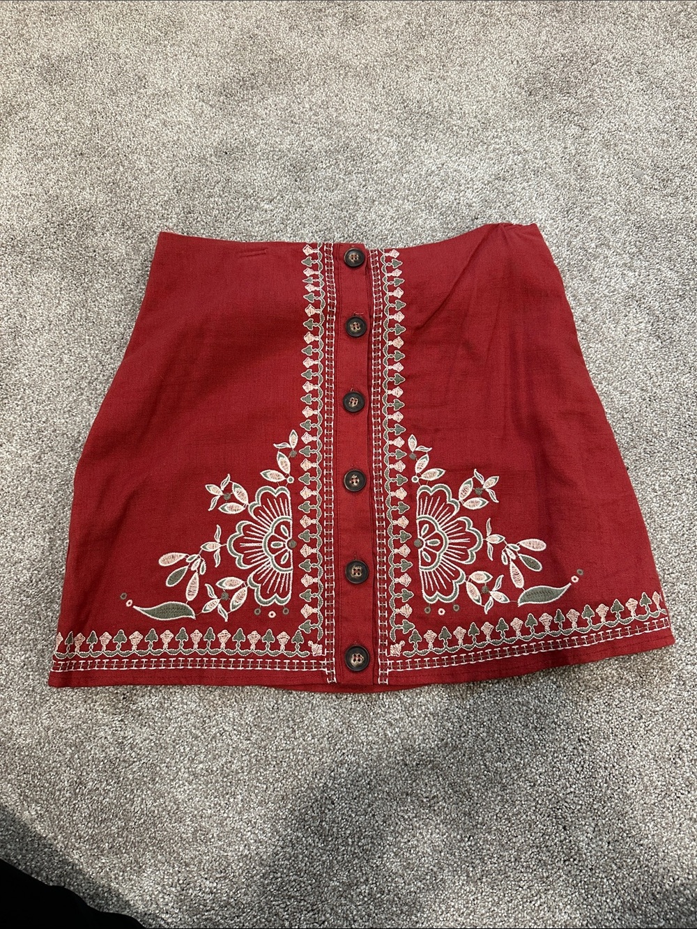 Blue Rain Red Embroidered Button-Front Mini Skirt